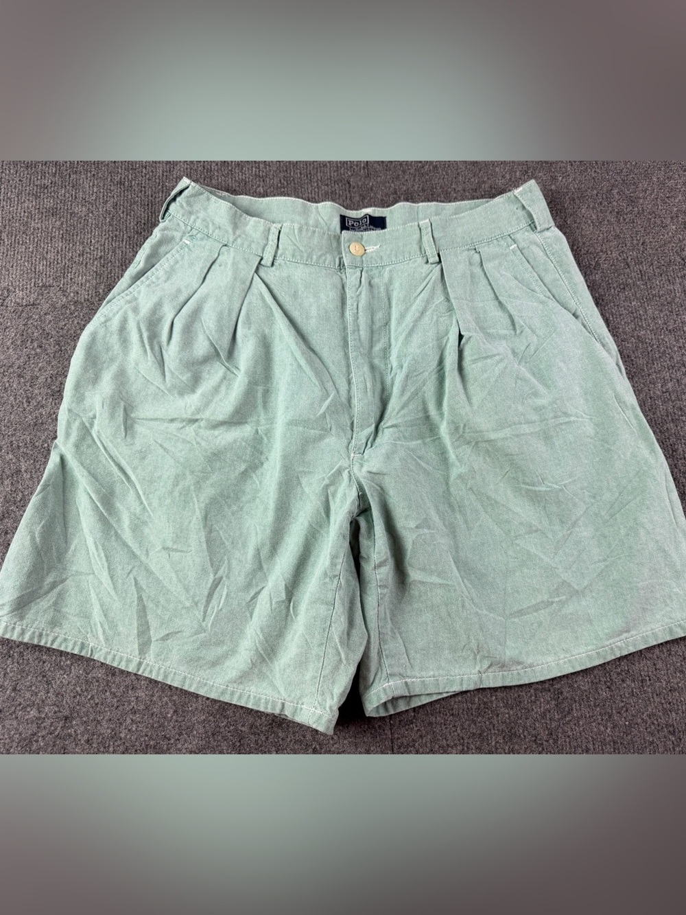 Polo By Ralph Lauren Men Made In USA 100% Cotton Pleated 7" Shorts Size 30 Green